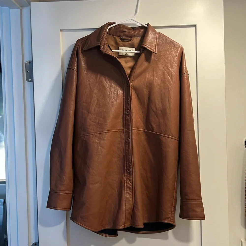 Aritzia x Babaton Pelli Shirt Leather Jacket x Brown x Size S - Picture 2 of 5